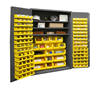 3502-138-3S-95 - 48 in. x 24 in. x 72 in. Wide Gray Adjustable 3-Shelves Lockable Cabinet with 138 Yellow Hook-On Bins 