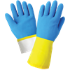 244-10(XL) - X-Large (10) Blue/Yellow Flock-Lined Neoprene Over Rubber Gloves