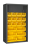 5002-18-95 - 36 in. x 18 in. x 60 in. Gray Enclosed Shelving Cabinet with 18 Yellow Hook-On Bins