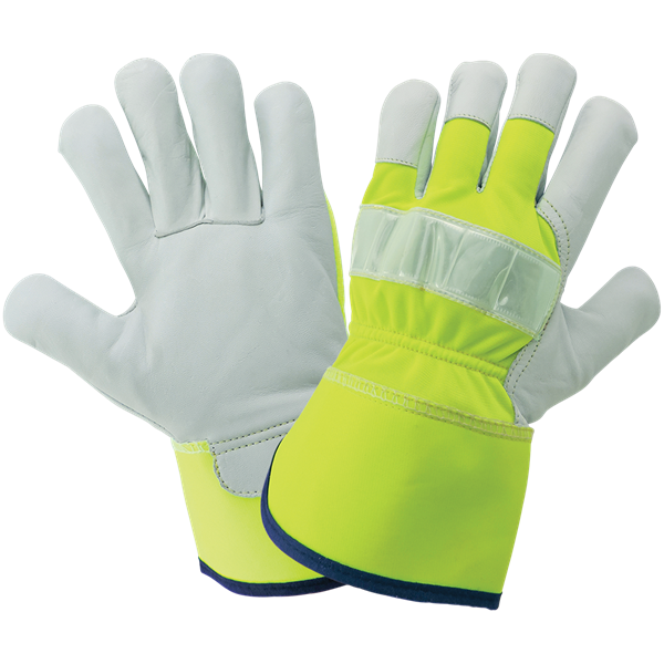 1100GHV-10(XL) - 10 (L) Hi-Vis Yellow/Green Canvas Back With Goatskin Leather Palm Gloves