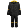 R6400-L - Large Black with Yellow Three Piece Premium Nylon/PVC Black Rain Suit