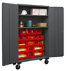 3502M-BLP-18-2S-1795 - 48 in. x 24 in. x 80 in. Gray Adjustable 2-Shelves Mobile Cabinet with 18 Red Hook-On Bins