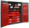 2502-138-3S-1795 - 48 in. x 24 in. x 72 in. Gray Lockable Adjustable 3-Shelves Cabinet with 138 Various Size Red Bins 