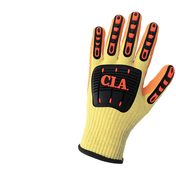 CIA600KV-9(L) - Large (9) Hi-Vis Yellow/Orange Cut and Impact Resistant Rubber-Dipped Palm Gloves