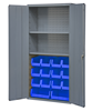 3602-BLP-14-2S-5295 - 36 in. x 18 in. x 72 in. Gray Adjustable 2-Shelf Lockable Cabinet with 14 Blue Hook-On Bins