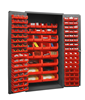 2501-BDLP-126-1795 - 36 in. x 24 in. x 72 in. Gray Lockable Cabinet with 126 Red Various Size Bins