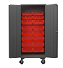 2501M-BLP-30-1795 - 38-9/16 in. x 24 in. x 81 in. Gray Lockable Mobile Cabinet with 30 Red Bins