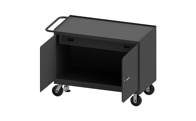 3413-RM-FL-95 - 24-1/4 in. x 54-1/8 in. x 37-3/4 in. Gray 2-Door Black Rubber Mat Floor Lock Mobile Bench Cabinet