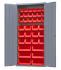 3602-BLP-36-1795 - 36 in. x 18 in. x 72 in. Gray Lockable Cabinet with 36 Red Hook-On Bins