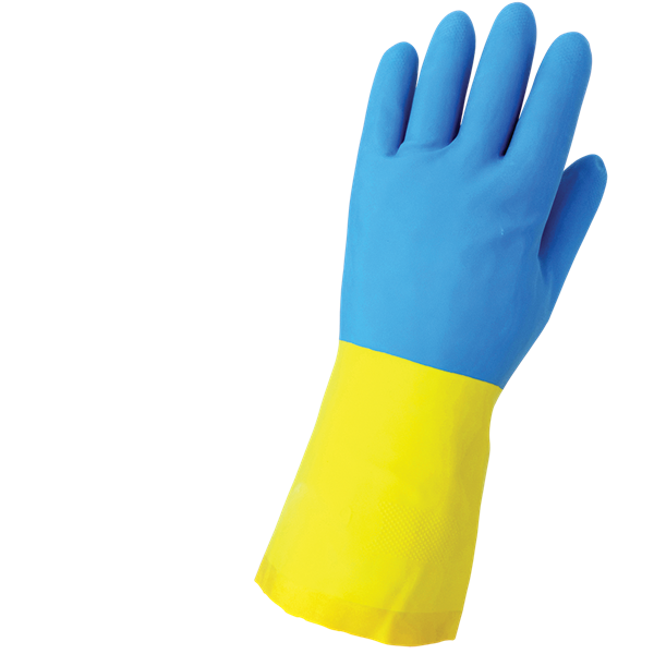 244-8(M) - Medium (8) Blue/Yellow Flock-Lined Neoprene Over Rubber Gloves