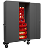 3502M-BLP-42-1795 - 48 in. x 24 in. x 80 in. Gray Mobile Cabinet with 42 Red Hook-On Bins