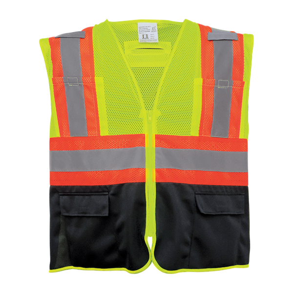 GLO-0036-L - Large Hi-Vis Yellow Green w/ Black Bottom Mesh Surveyors Safety Vest