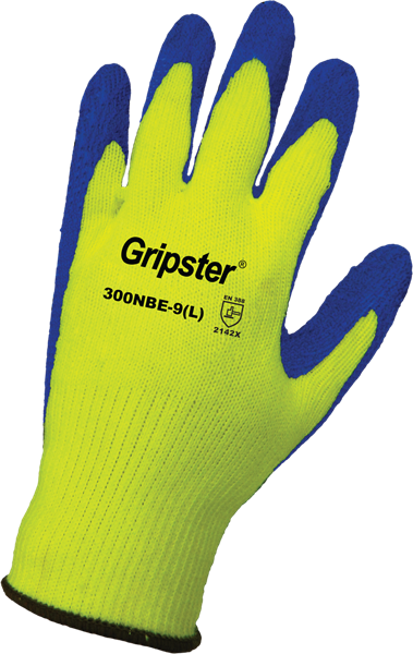 300NBE-10(XL) - X-Large (10) Hi-Vis Yellow/Green with Blue Etched Rubber Dipped Gloves