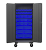 2501M-BLP-30-5295 - 38-9/16 in. x 24 in. x 81 in. Gray Lockable Mobile Cabinet with 30 Blue Bins
