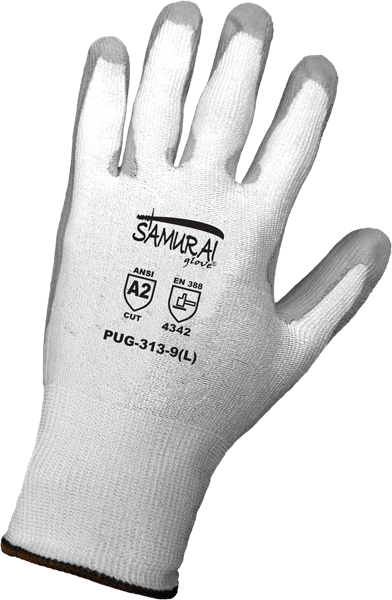 PUG313-M - Medium (8) White Poly Coated Cut Resistant Gloves