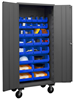 3501M-BLP-30-5295 - 38-9/16 in. x 24 in. x 80 in. Gray Mobile Cabinet with 30 Blue Hook-On Bins 