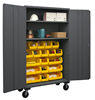 3502M-BLP-18-2S-95 - 48 in. x 24 in. x 80 in. Gray Adjustable 2-Shelves Mobile Cabinet with 18 Yellow Hook-On Bins