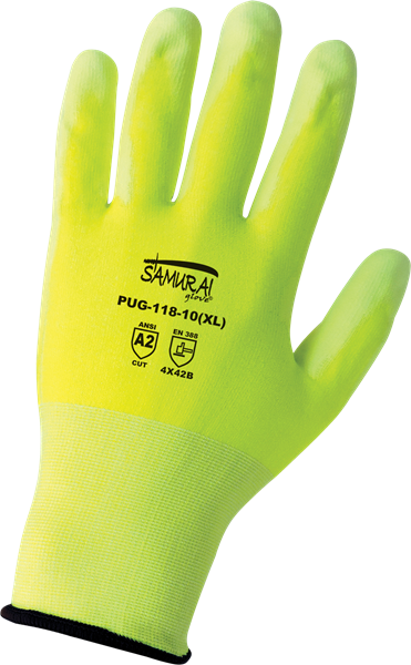 PUG118-L - Large (9) Hi-Vis Yellow/Green PU Coated Cut Resistant Gloves