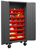 3501M-BLP-30-1795 - 38-9/16 in. x 24 in. x 80 in. Gray Mobile Cabinet with 30 Red Hook-On Bins 