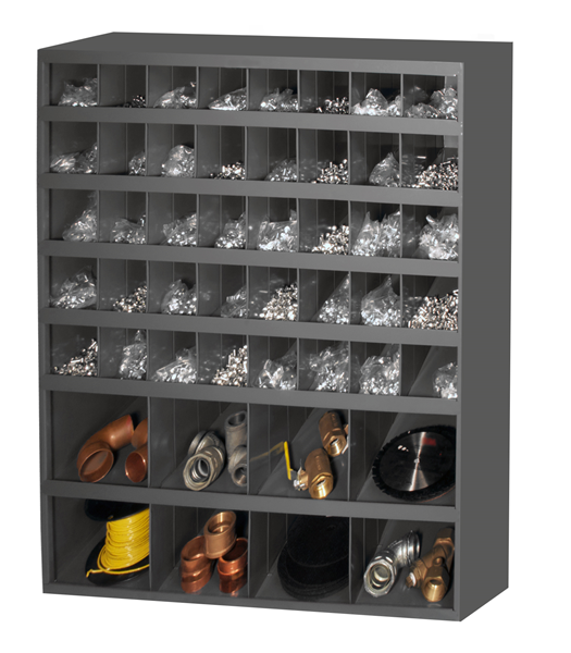 399-95 - 33-7/8 in. x 12 in. x 41-7/8 in. Gray Bins Cabinet with 48 Openings