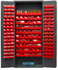 2603-156B-1795 - 36 in. x 18 in. x 84 in. Gray Lockable 16 Gauge Cabinet with 156 Red Bins  