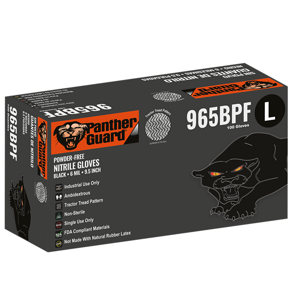 965BPF-L - Large Black Premium Powder-Free Nitrile Disposable Gloves