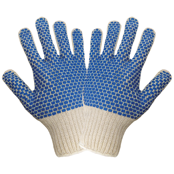 Dot Grip Work Gloves Cotton/Nylon Glove with Blue PVC Grip, One Sided White