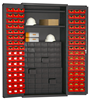 3501-DLP-60DR11-96-2S1795 - 36 in. x 24 in. x 72 in. Gray 2-Shelves 60-Drawer Storage Cabinet With 96 Red Hook-On Bins