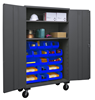 3502M-BLP-18-2S-5295 - 48 in. x 24 in. x 80 in. Gray Adjustable 2-Shelves Mobile Cabinet with 18 Blue Hook-On Bins