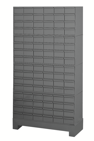 022-95 - 34 in. x 12-1/4 in. x 62-1/4 in. Gray 96-Drawer Cabinet With Base 