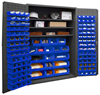 2502-138-3S-5295 - 48 in. x 24 in. x 72 in. Gray Lockable Adjustable 3-Shelves Cabinet with 138 Various Size Blue Bins 