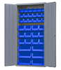 3602-BLP-36-5295 - 36 in. x 18 in. x 72 in. Gray Lockable Cabinet with 36 Blue Hook-On Bins