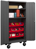 3501M-BLP-12-2S-1795 - 38-9/16 in. x 24 in. x 80 in. Gray Adjustable 2-Shelves Mobile Cabinet with 12 Red Hook-On Bins 