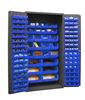 2501-BDLP-126-5295 - 36 in. x 24 in. x 72 in. Gray Lockable Cabinet with 126 Various Size Blue Bins 
