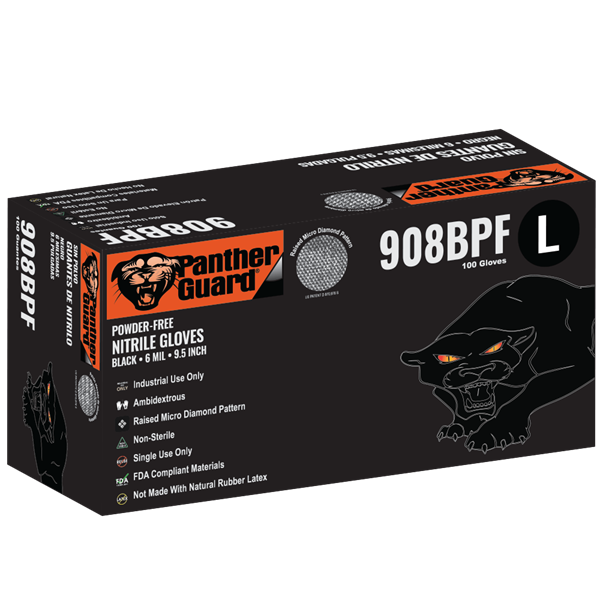 908BPF-M - Medium Black Premium Powder-Free Nitrile Disposable Gloves