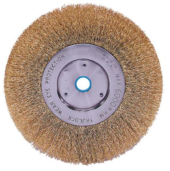 01415 - 6 Inch Narrow Face 5/8 - 1/2 Arbor Hole .005 Brass Fill Crimped Wire Wheel