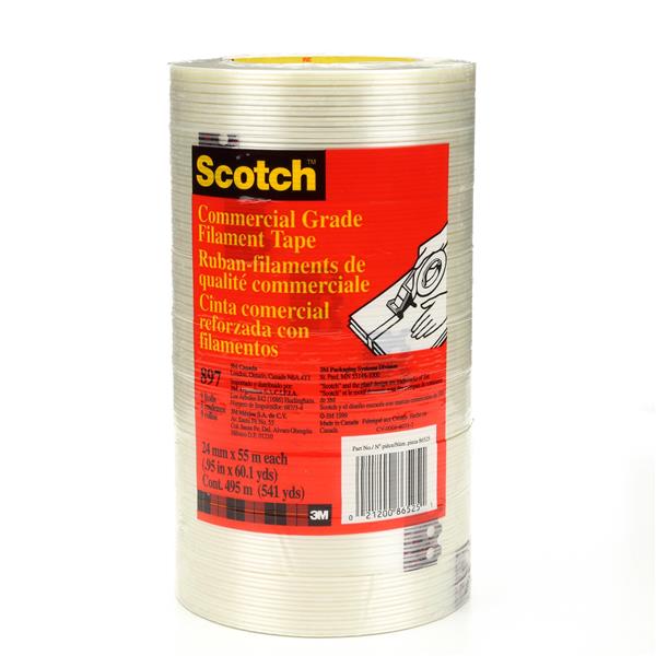 021200-86525 - 24 mm x 55 m, Scotch Filament Tape 897 Clear, 9 per inner 36 per case Bulk