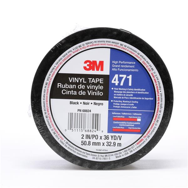 051115-68824 - 2 Inch x 36 Yard 5.2 mil, Vinyl Tape 471 Black, 24 Individually wrapped rolls per case