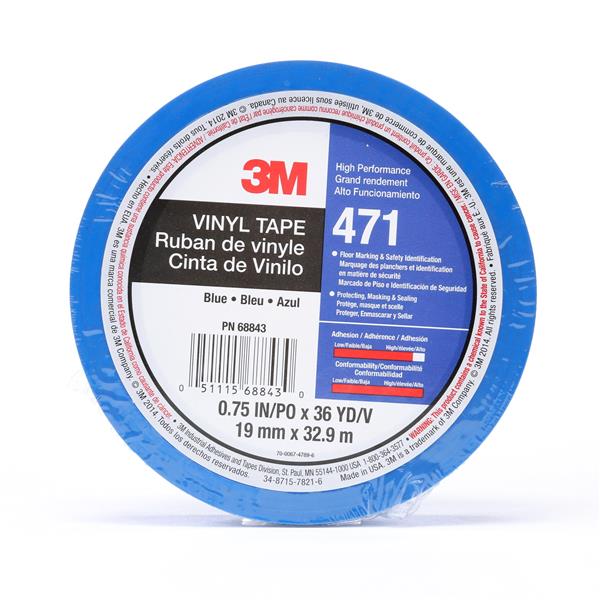 051115-68843 - 3/4 Inch x 36 Yard 5.2 mil, Vinyl Tape 471 Blue, 48 Individually wrapped rolls per case