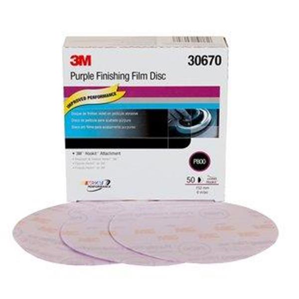 051131-30670 - 6 Inch, Purple Finishing Film Hookit™ Disc, 30670, P800, 50 discs per box, 4 boxes per case