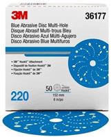 051131-36177 - 6 Inch, 3M™ Hookit™ Blue Abrasive Disc Multi-hole, 36177, 220 Grade, 50 discs per box, 4 boxes per case