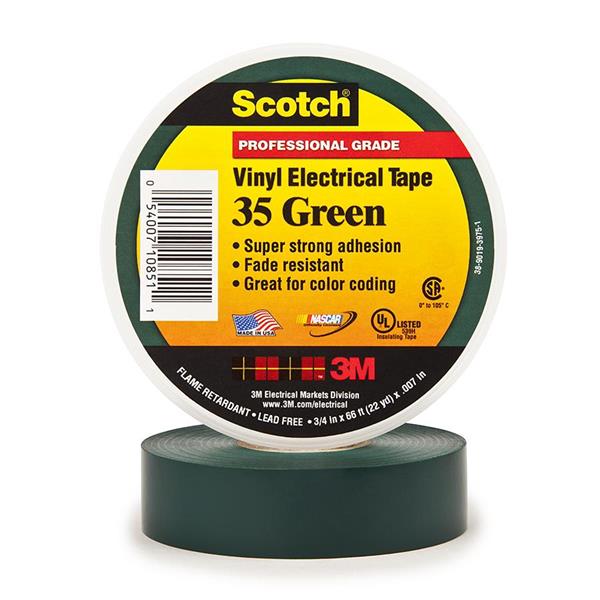 054007-10851 - 3/4 Inch x 66 Feet, Vinyl Color Coding Electrical Tape 35, Green