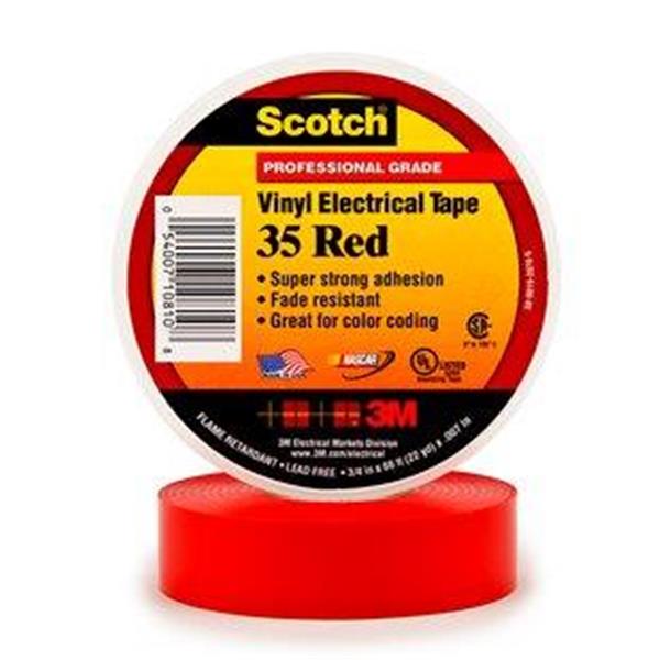 054007-10810 - 3/4 Inch x 66 Feet, Red, Vinyl Color Coding Electrical Tape 35