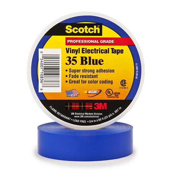 054007-10836 - 3/4 Inch x 66 Feet, Vinyl Color Coding Electrical Tape 35, Blue