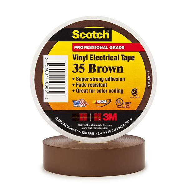 054007-10885 - 3/4 Inch x 66 Feet, Vinyl Color Coding Electrical Tape 35, Brown