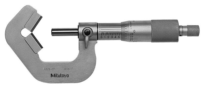 114-135 - 0.09-1 Inch, 0.0001 Inch, Mechanical V-Anvil Micrometer for 5 Flutes Cutting Head
