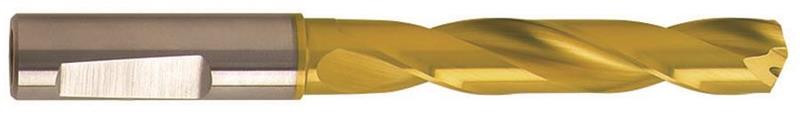 1183-6.100 - 6.1mm Diameter 5xD Drill, 2 flutes, Carbide, TiN Coated, with Coolant, Whistle Notch Shank, 140° Point, Right Hand Cut