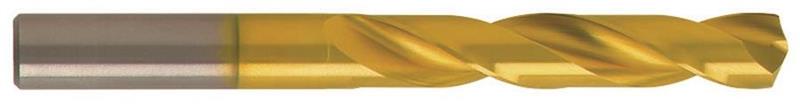 1243-7.700 - 7.7mm Diameter 5xD Drill, 2 flutes, Carbide, TiN Coated, Straight Shank, 140° Point, Right Hand Cut