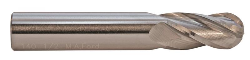 14025000C - 1/4 Tuff Cut® General Purpose, 4-Flute, Standard Length, Center Cutting, Ball Nose Endmill - TiCN Coated