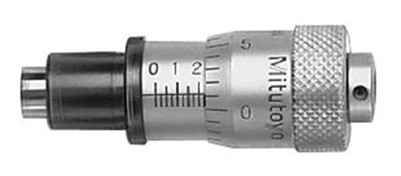 148-351 - 0-.25 Inch, .001 Inch, Mechanical Micrometer Head, .375 Inch Diameter Plain Stem, Flat Spindle Face, Large (.59 In) Thimble Diameter